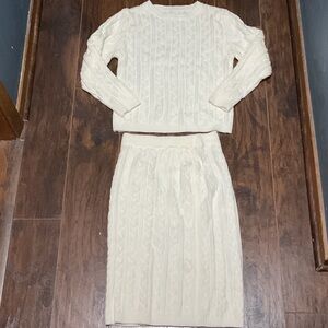 Cream Cable Knit Sweater and Skirt Set